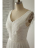 V Neck Ivory Eyelash Lace Knee Length Romantic Wedding Dress