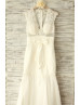 Sheer Ivory Lace Dots Tulle Pearl Buttons Back Sexy Wedding Dress