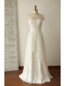 Ivory Eyelash Lace Chiffon With Decorated Buttons Floor Length Wedding Dress