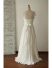Ivory Eyelash Lace Chiffon With Decorated Buttons Floor Length Wedding Dress