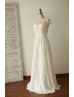 Ivory Eyelash Lace Chiffon With Decorated Buttons Floor Length Wedding Dress