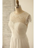Ivory Eyelash Lace Chiffon With Decorated Buttons Floor Length Wedding Dress