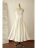 Ivory Chiffon With Feather Decorated Tea Length Wedding Dress