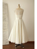 Ivory Chiffon With Feather Decorated Tea Length Wedding Dress
