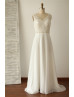 V Neckline Ivory Beaded Lace Chiffon Long Wedding Dress