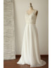 V Neckline Ivory Beaded Lace Chiffon Long Wedding Dress