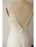 V Neckline Ivory Beaded Lace Chiffon Long Wedding Dress