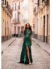 One Shoulder Emerald Satin Side Slit Evening Dress