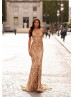 Spaghetti Straps Gold Sparkle Sequin Evening Dress