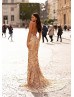 Spaghetti Straps Gold Sparkle Sequin Evening Dress