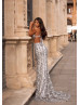 Gunmetal Tassel Cut Out Waist Evening Dress