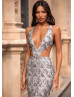 Gunmetal Tassel Cut Out Waist Evening Dress Gunmetal Tassel Cut Out Waist Evening Dress