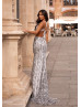 Gunmetal Tassel Cut Out Waist Evening Dress