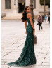 High Choker Neck Emerald Green Sequin Fashion Evening Dress