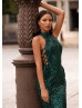 High Choker Neck Emerald Green Sequin Fashion Evening Dress