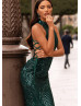 High Choker Neck Emerald Green Sequin Fashion Evening Dress High Choker Neck Emerald Green Sequin Fashion Evening Dress