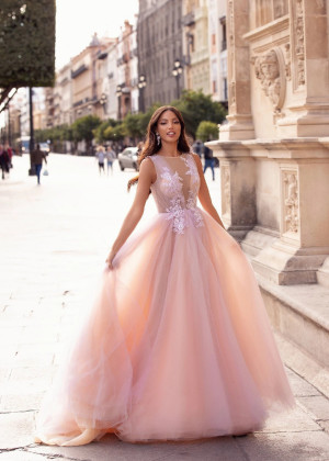 Ivory Lace Multicoloured Tulle Evening Dress