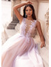 Ivory Lace Multicoloured Tulle Evening Dress