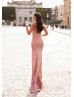 Strapless Dusty Pink Lurex Slit Evening Dress