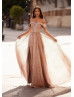 Off Shoulder Rose Gold Glittering Evening Dress