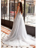 Silver Beaded Tulle Exposed Back Evening Dress