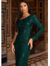 One Shoulder Emerald Sequin Stylish Evening Dress