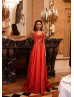 Cowl Neck Organge Satin Cross Back Gorgeous Evening Dress