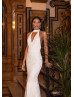 Halter Neck Ivory Sequin Backless Evening Dress