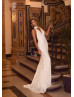 Halter Neck White Sequin Backless Evening Dress