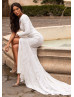 One Shoulder White Sequin Slit Timeless Evening Dress One Shoulder White Sequin Slit Timeless Evening Dress