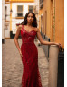 One Shoulder Deep Red Sequin Elegant Evening Dress One Shoulder Deep Red Sequin Elegant Evening Dress