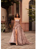 Straight Neck Mauve Lace Hidden Slit Evening Dress