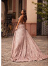 Straight Neck Mauve Lace Hidden Slit Evening Dress