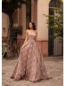 Straight Neck Mauve Lace Hidden Slit Evening Dress