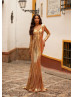Long Sleeves Gold Sequin Fabulous Evening Dress