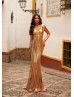 Long Sleeves Gold Sequin Fabulous Evening Dress