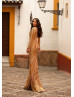 Long Sleeves Gold Sequin Fabulous Evening Dress