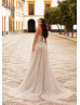 Strapless Sweetheart Neck Beaded Silver Tulle Slit Evening Dress