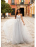 Strapless Beaded Light Grey Tulle 3D Flowers Evening Dress