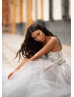 Strapless Beaded Light Grey Tulle 3D Flowers Evening Dress