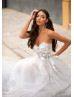 Strapless Beaded Light Gray Tulle 3D Flowers Evening Dress