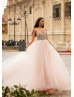 Beaded Baby Pink Tulle Cross Back Dreamy Evening Dress