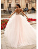 Beaded Baby Pink Tulle Cross Back Dreamy Evening Dress