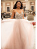 Beaded Baby Pink Tulle Cross Back Dreamy Evening Dress