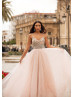 Beaded Baby Pink Tulle Cross Back Dreamy Evening Dress Beaded Baby Pink Tulle Cross Back Dreamy Evening Dress