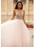Beaded Baby Pink Tulle Cross Back Dreamy Evening Dress