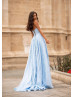 Strapless Sky Blue Lace Corset Back Evening Dress