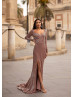 Long Sleeves Rose Gold Sequin Scoop Back Slit Evening Dress Long Sleeves Rose Gold Sequin Scoop Back Slit Evening Dress