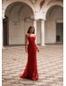 V Neck Deep Red Sequin Backless Evening Dress