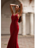 V Neck Deep Red Sequin Backless Evening Dress